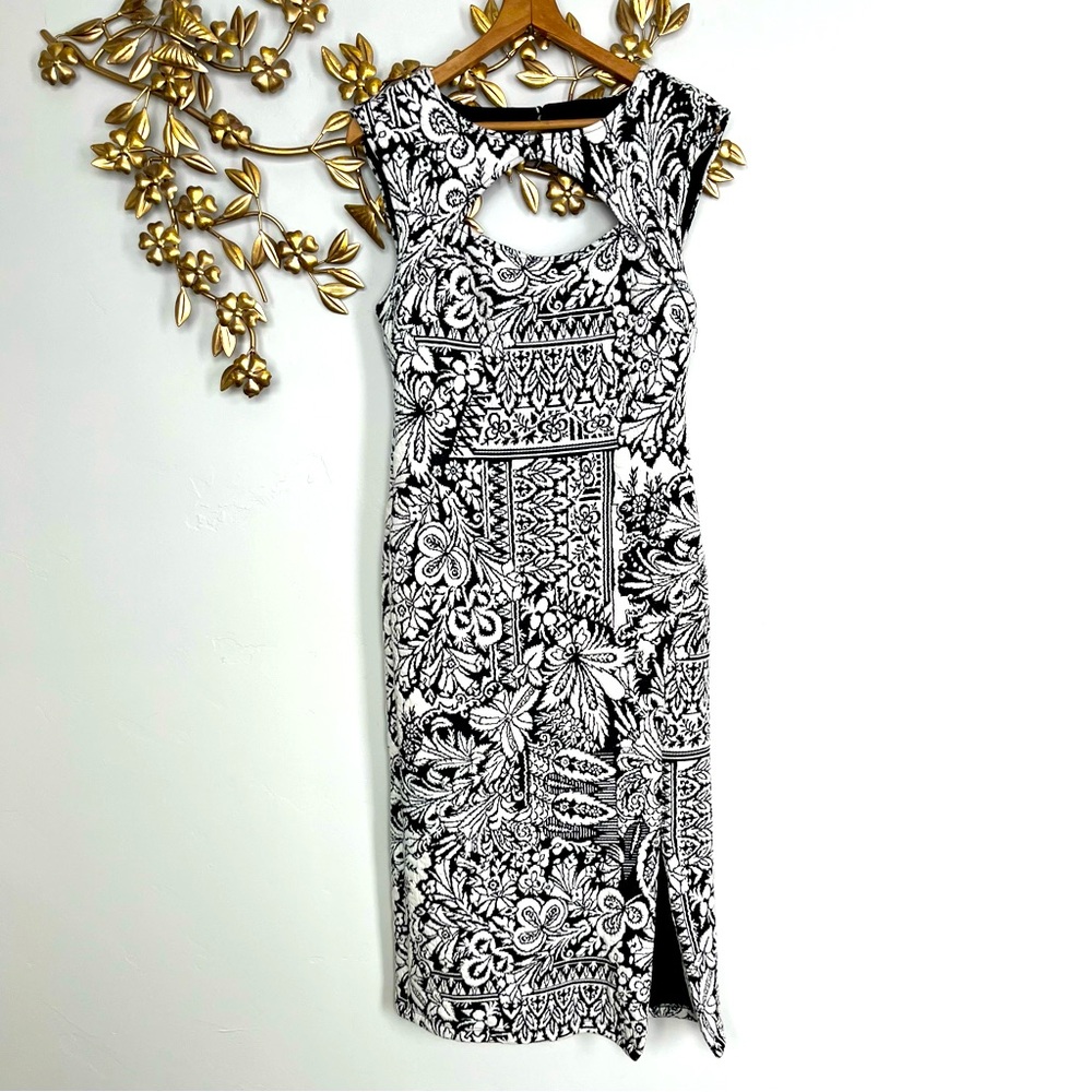 Anthropologie brocade black & white dress
